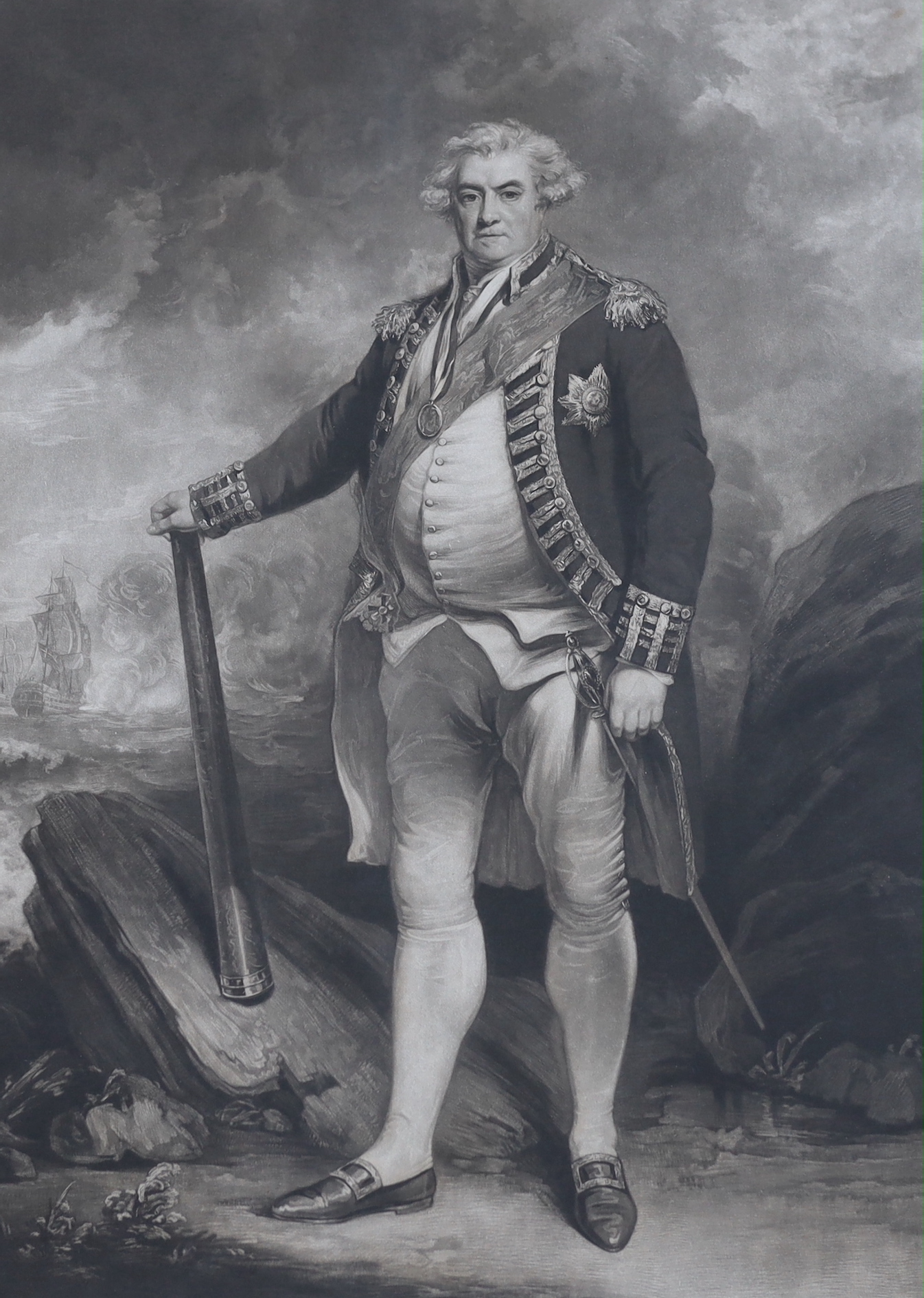 James Ward after John Hoppner, mezzotint, 'Portrait of Admiral of the Fleet Adam Duncan, 1st Viscount Duncan (1731-1804)', visible sheet 67.5 x 47cm